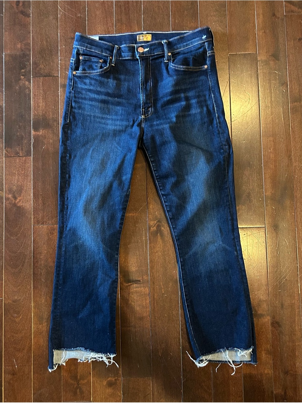 MOTHER The Insider Crop Step Fray Jeans Girl Crush Dark Wash Size 30